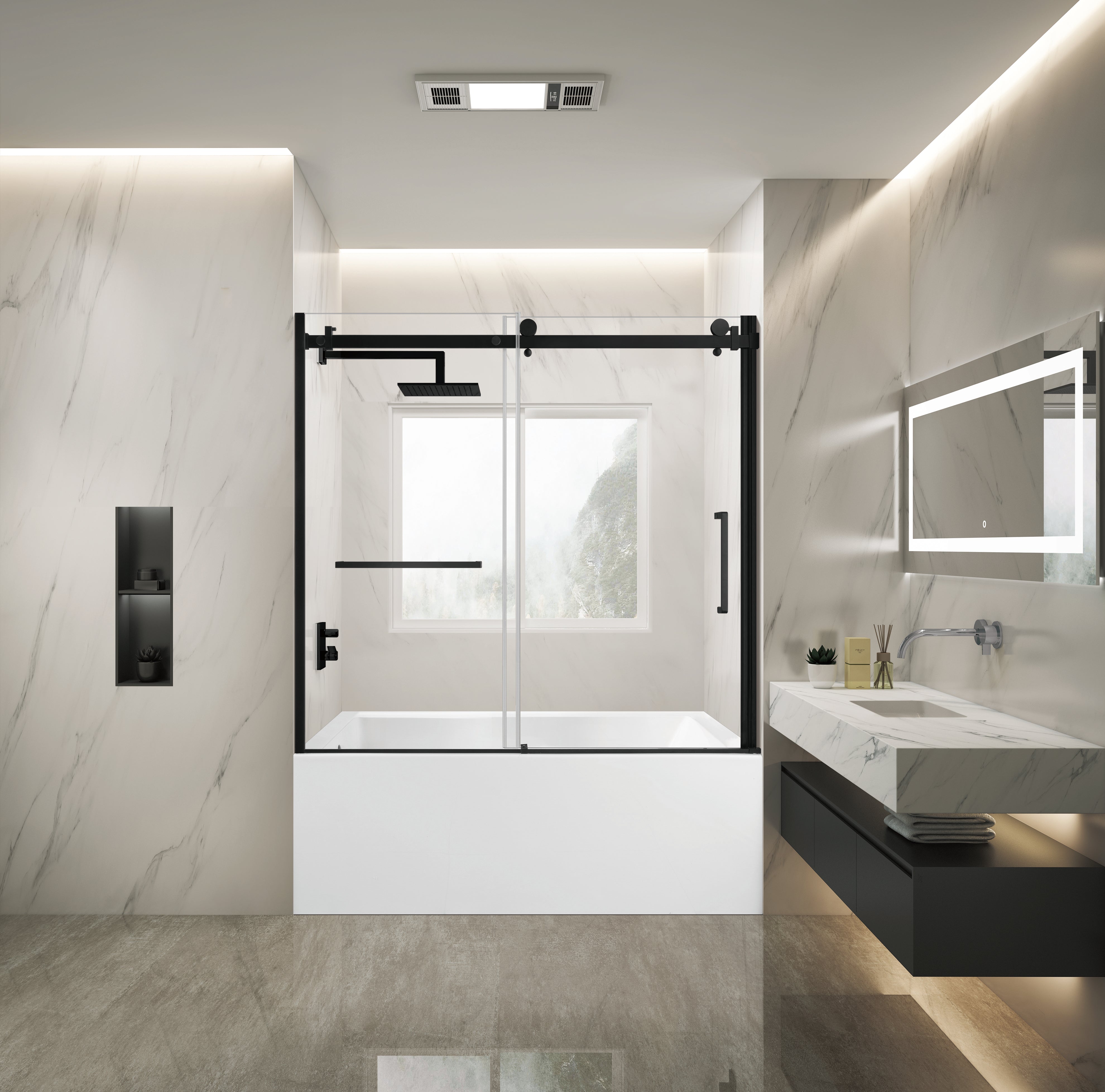 Kingston Brass KVTAP6031L22T0 60" Acrylic Rectangular 3-Wall Anti-Skid Alcove Tub Combo with Tub Door (Left Hand Drain), White/Matte Black
