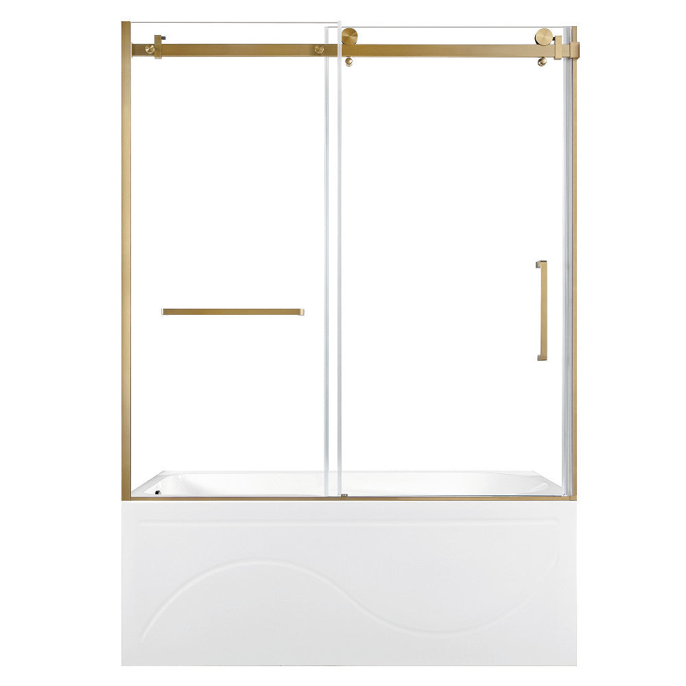 Kingston Brass KVTAP603216L7 60" Acrylic Rectangular 3-Wall Anti-Skid Alcove Tub Combo with Tub Door (Left Hand Drain), White/Brushed Brass