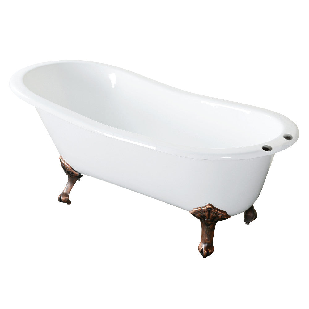 Aqua Eden VCT7D5731B6 57" Cast Iron Oval Single Slipper Clawfoot Tub (7" Faucet Drillings), White/Naples Bronze