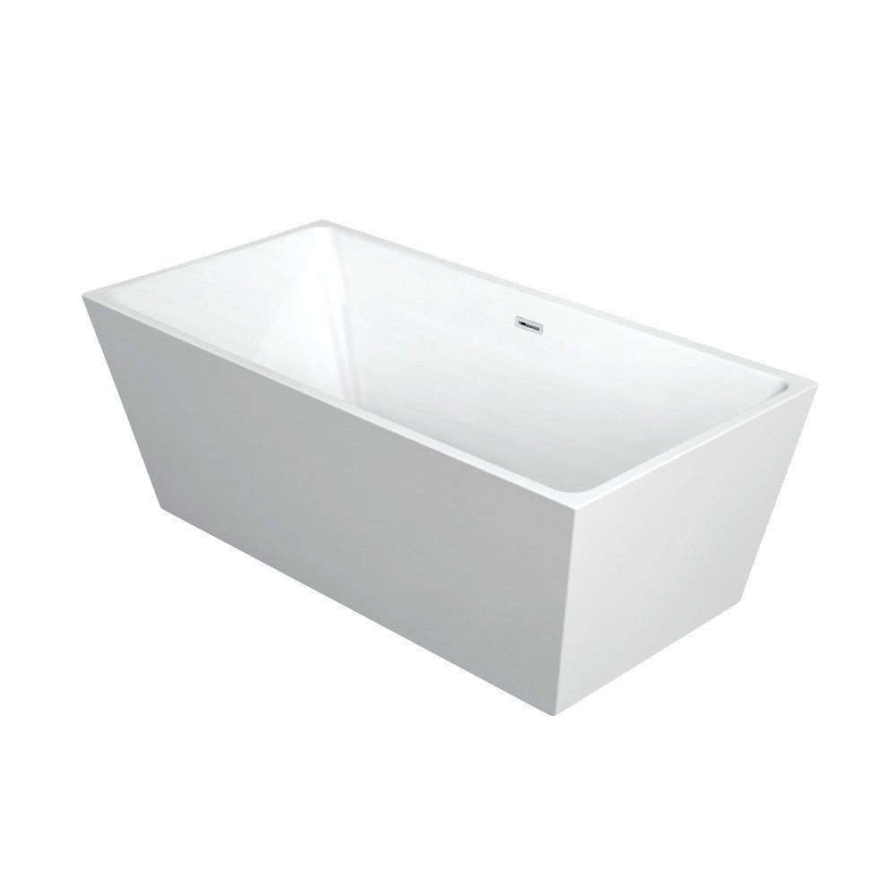 Kingston Brass VTSQ533024 53" Acrylic Rectangular Double Ended Freestanding Tub with Drain, Glossy White