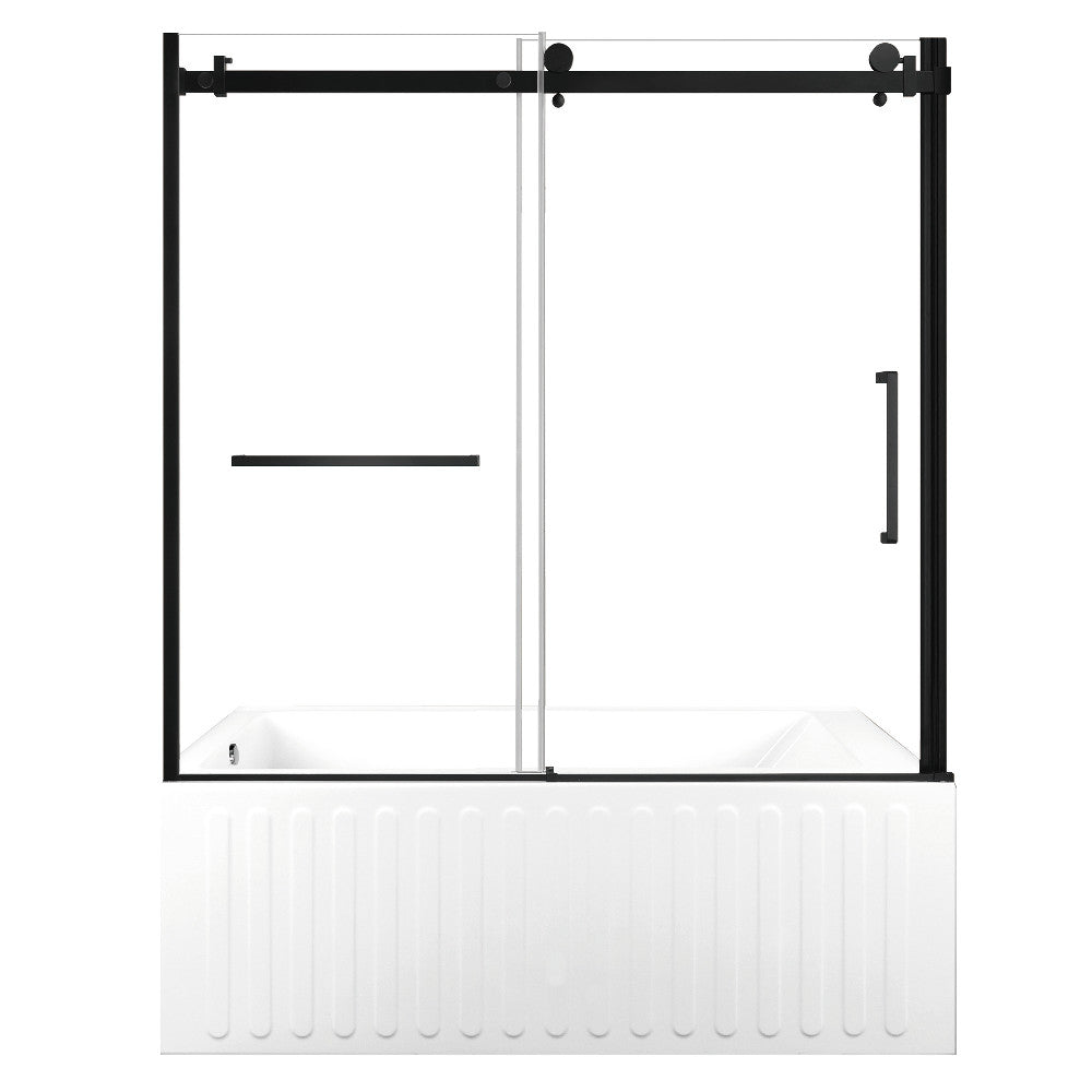 Kingston Brass KVTDE603121L0 60" Acrylic Rectangular 3-Wall Alcove Tub Combo with Tub Door (Left Hand Drain), White/Matte Black