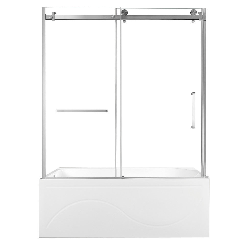 Kingston Brass KVTAP603216L8 60" Acrylic Rectangular 3-Wall Anti-Skid Alcove Tub Combo with Tub Door (Left Hand Drain), White/Brushed Nickel