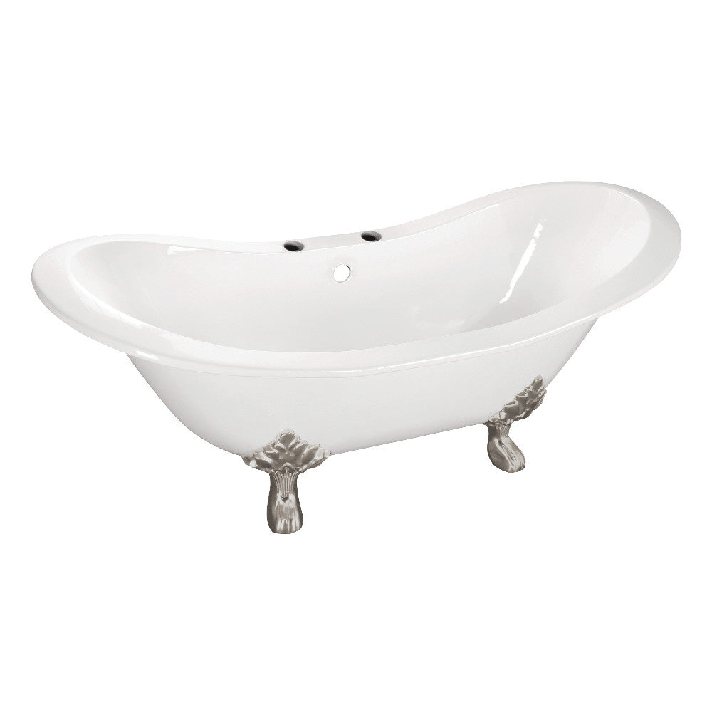 Aqua Eden VCT7DS6130NC8 61" Cast Iron Oval Double Slipper Clawfoot Tub (7" Faucet Drillings), White/Brushed Nickel