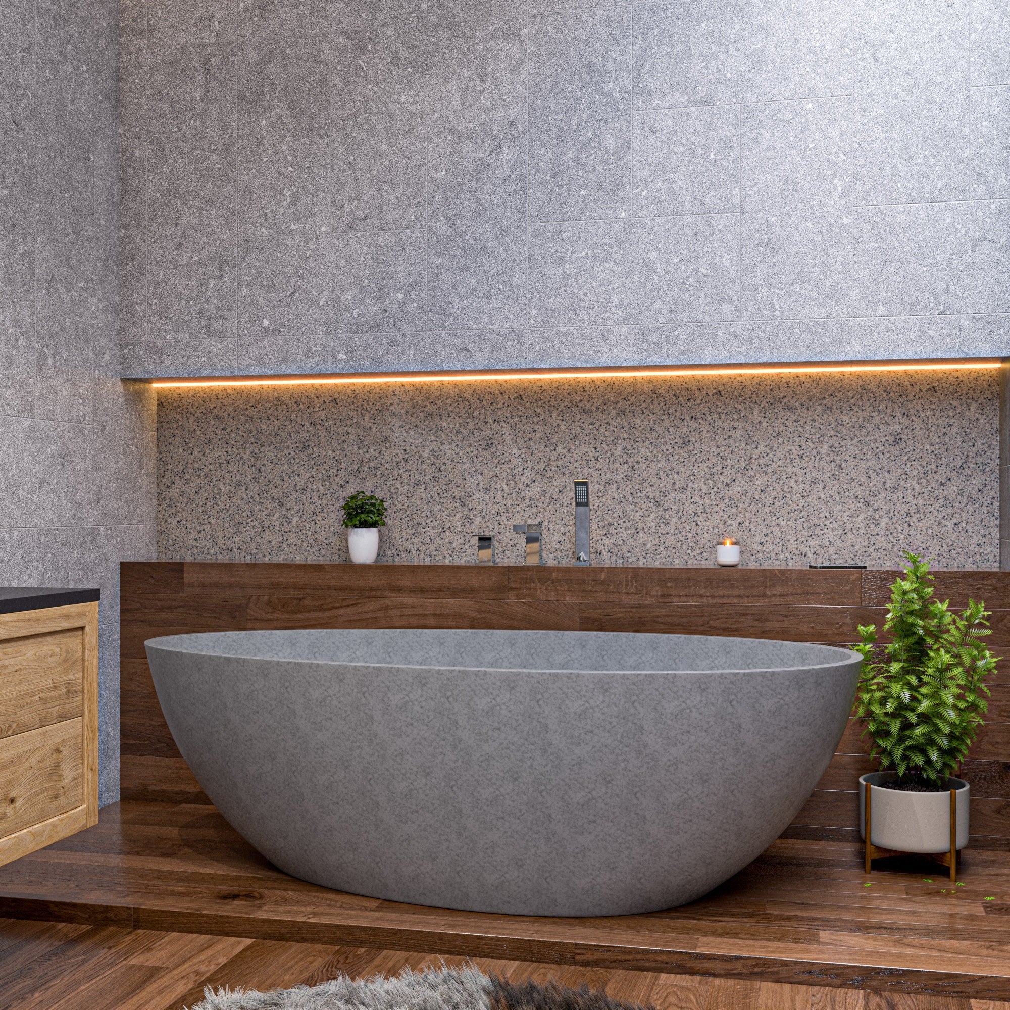 ALFI ABCO72TUB 72" Solid Concrete Tear Drop Freestanding Bathtub