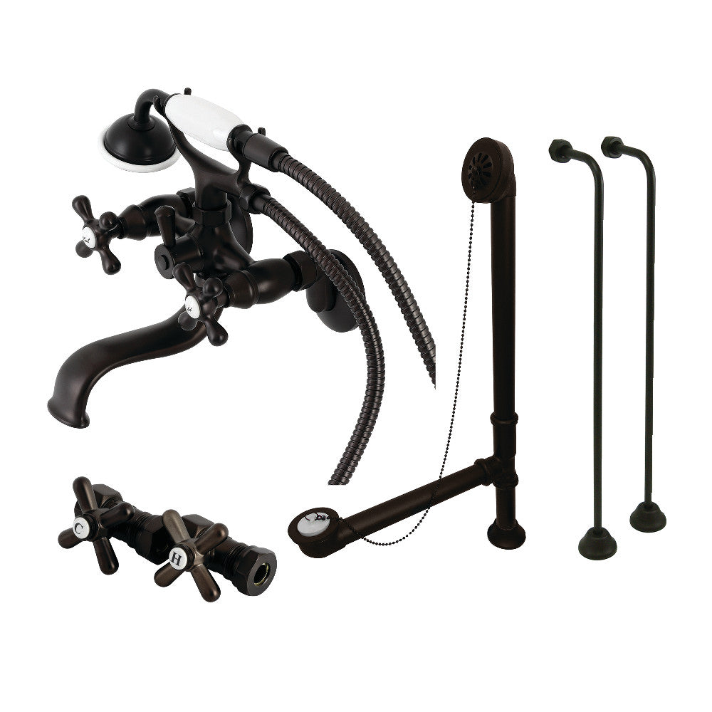 Kingston Brass CCK225ORB Vintage Tub Wall Mount Clawfoot Tub Faucet Package with Supply Line, Hand Shower and Tub Drain, Oil Rubbed Bronze