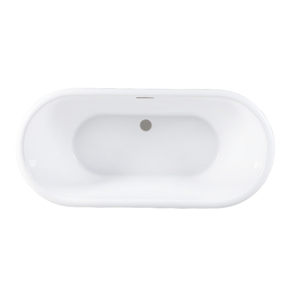 Kingston Brass VTDE713224C428 71" Acrylic Oval Double Ended Pedestal Tub with Drain (No Faucet Drillings), Glossy White/Brushed Nickel