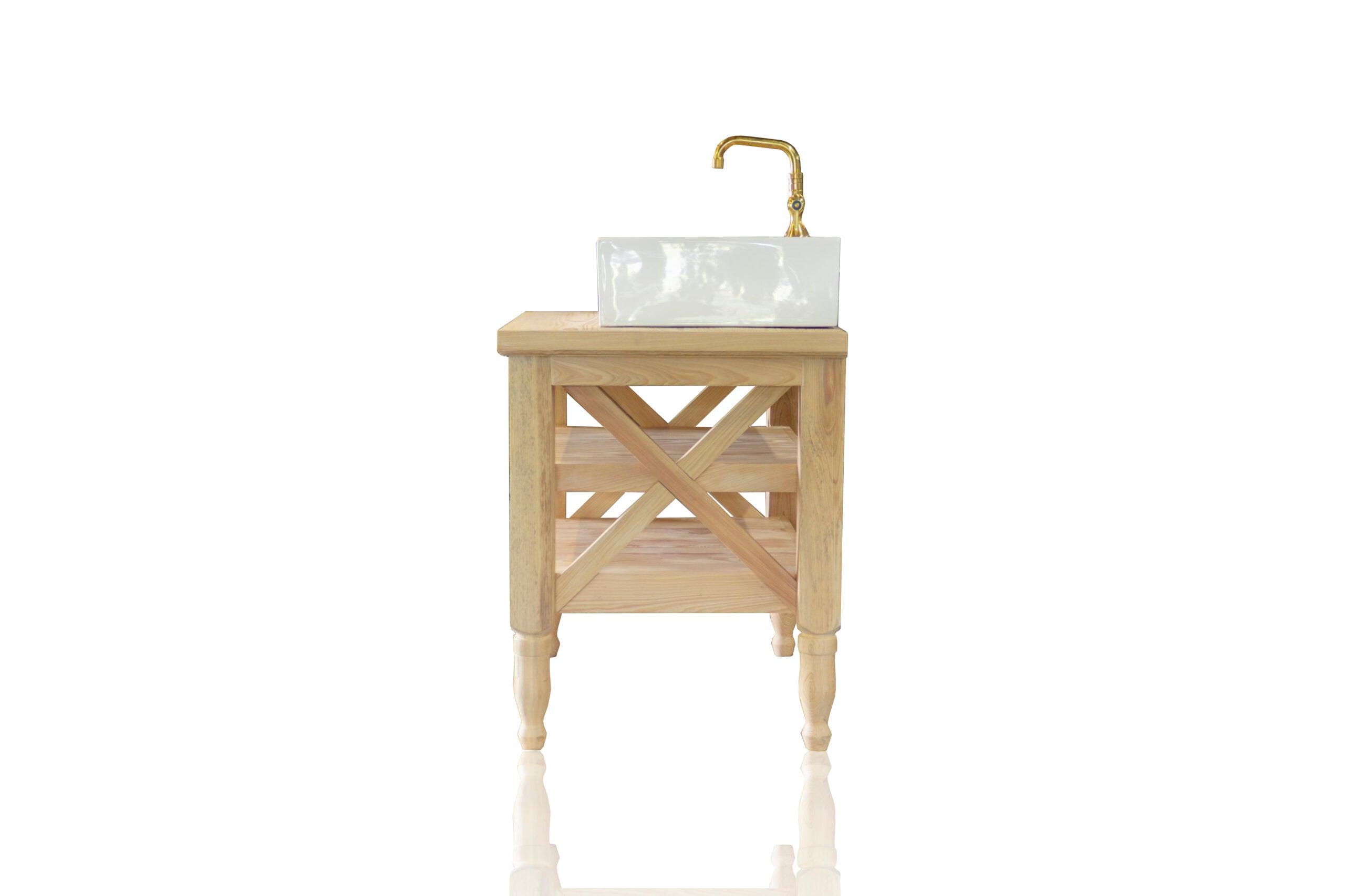 WatermarkFixtures Single 36″ Cypress Bath French Provincial Vanity Open Shelf Single Bath Console Vessel Sink - Bathroom Design Center