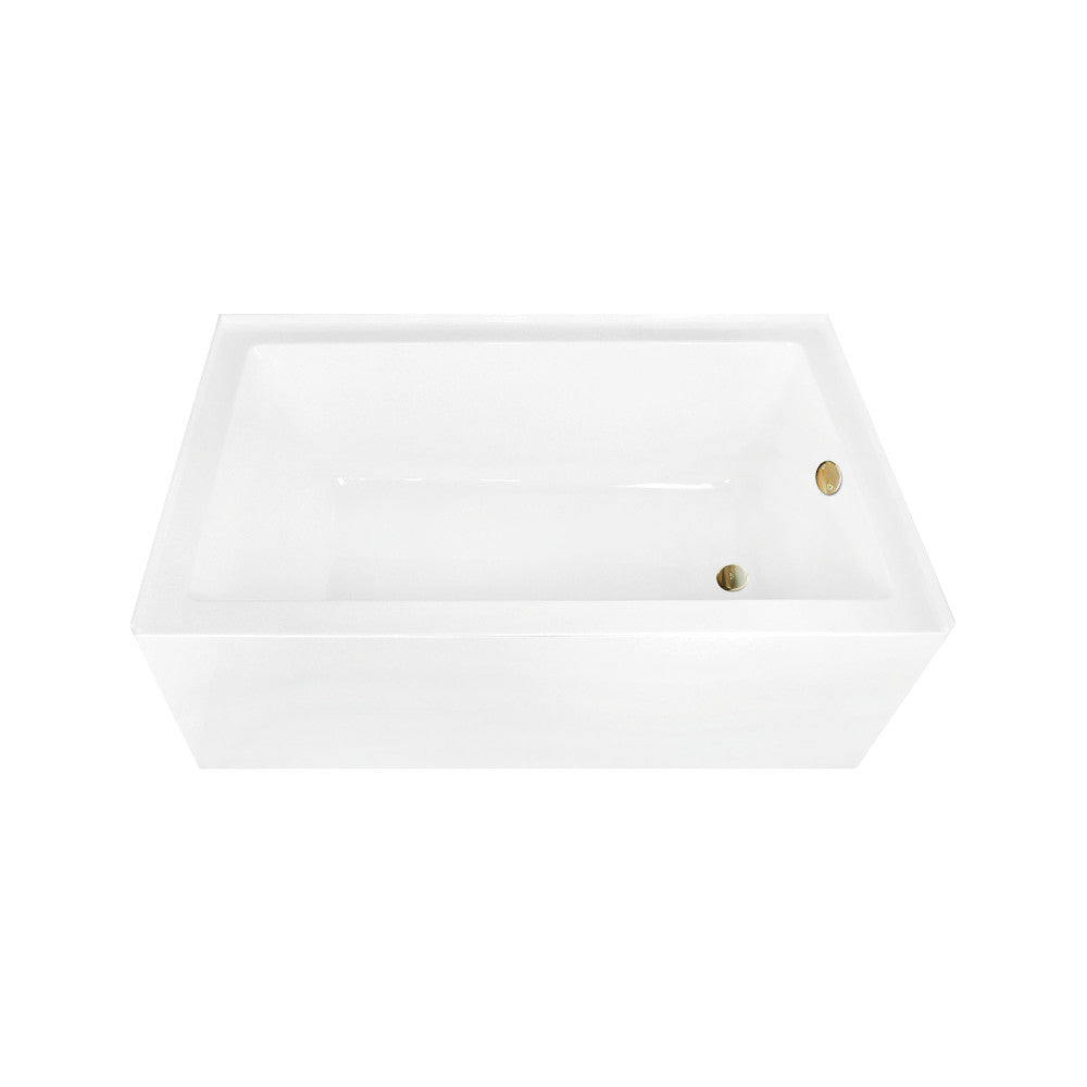 Aqua Eden CVTAP603622R7 60" Acrylic Rectangular 3-Wall Alcove Tub Combo with Waste and Overflow Drain (Right Hand Drain), Glossy White/Brushed Brass