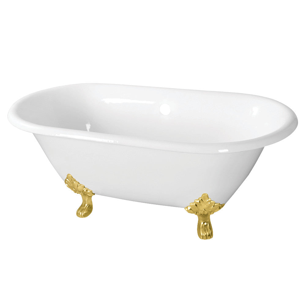 Aqua Eden VCTND603119NC7 60" Cast Iron Oval Double Ended Clawfoot Tub (No Faucet Drillings), White/Brushed Brass