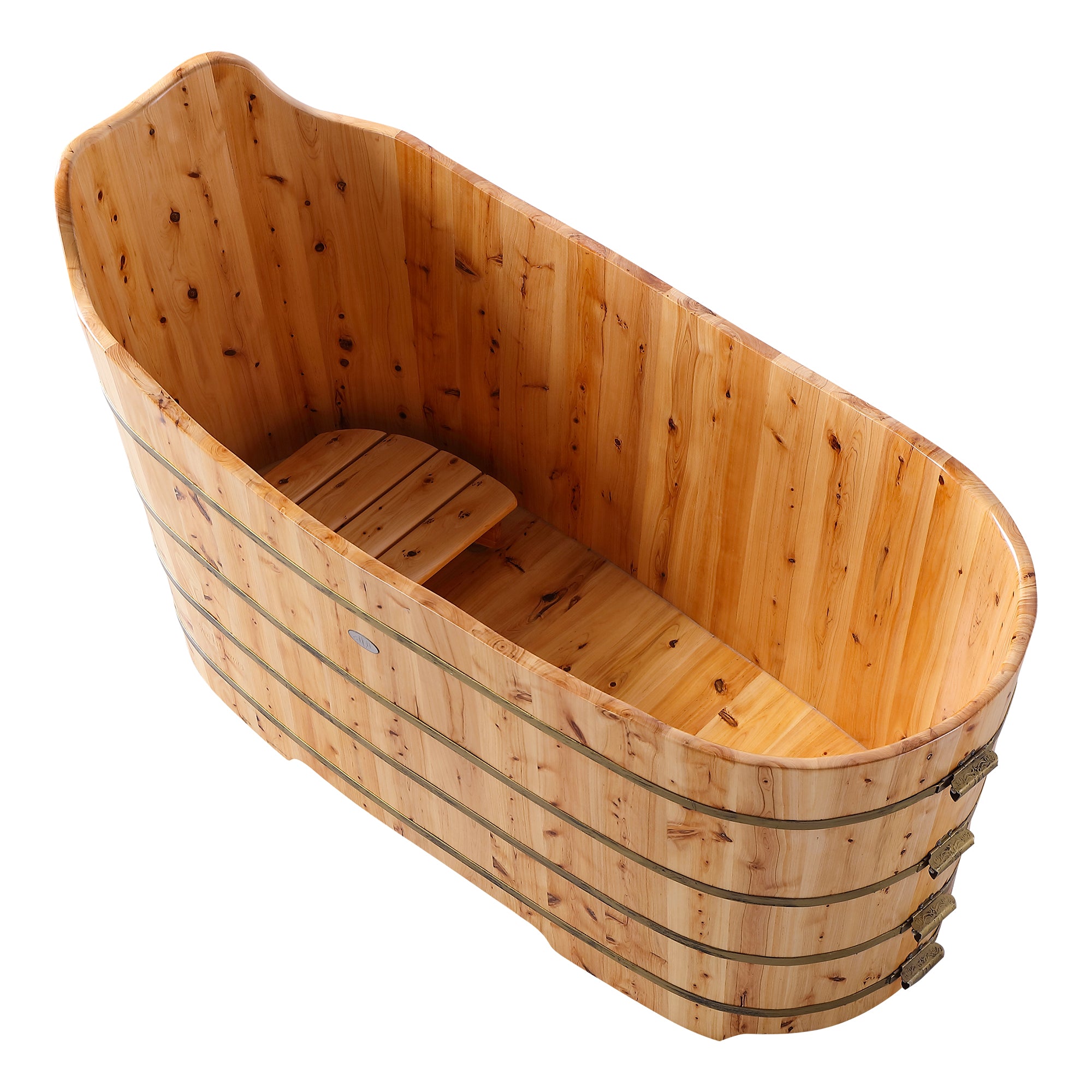 ALFI AB1103 59" Free Standing Cedar Wood Bathtub with Bench