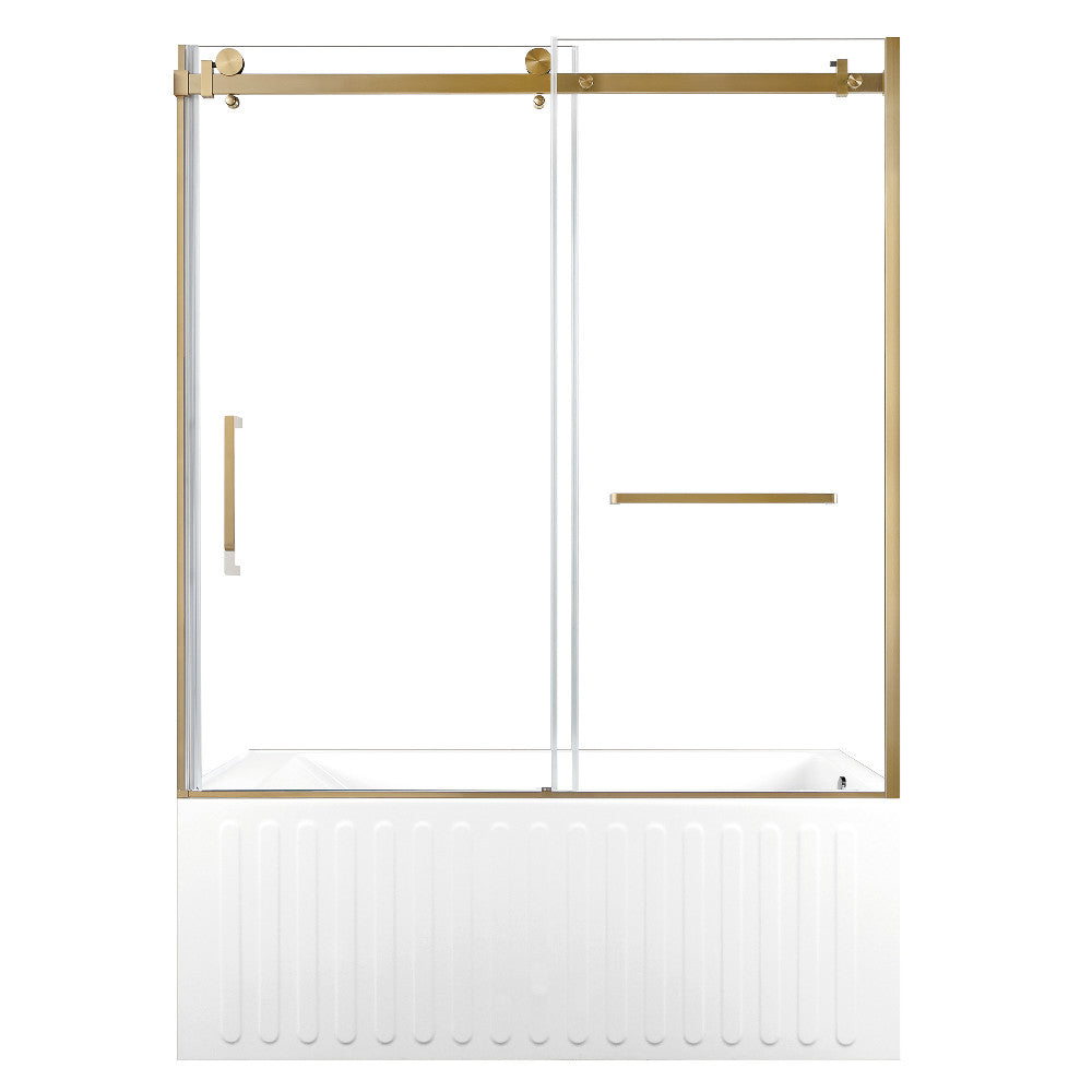 Kingston Brass KVTDE603121R7 60" Acrylic Rectangular 3-Wall Alcove Tub Combo with Tub Door (Right Hand Drain), White/Brushed Brass