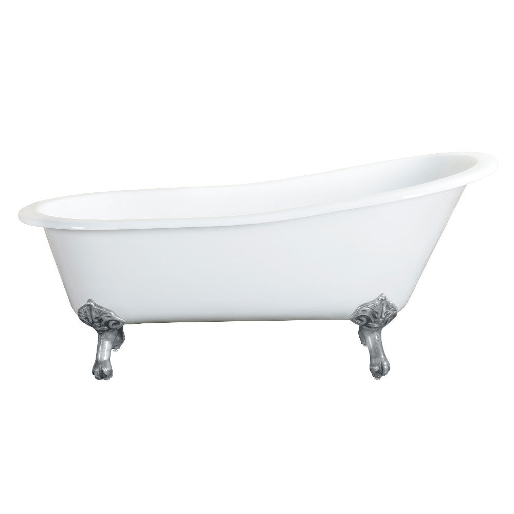 Aqua Eden VCTND5431B8 54" Cast Iron Oval Single Slipper Clawfoot Tub (No Faucet Drillings), White/Brushed Nickel