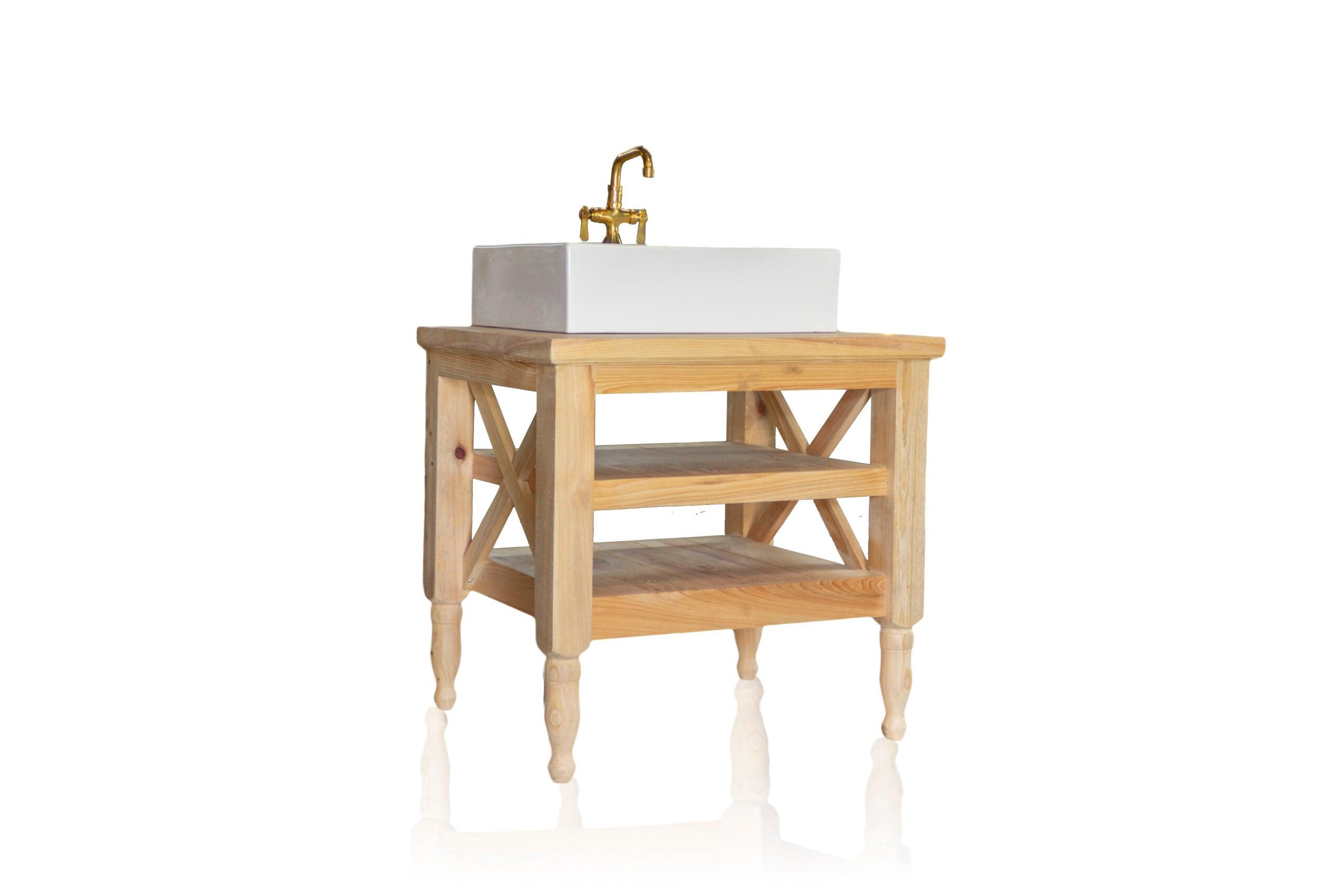 WatermarkFixtures Single 36″ Cypress Bath French Provincial Vanity Open Shelf Single Bath Console Vessel Sink - Bathroom Design Center
