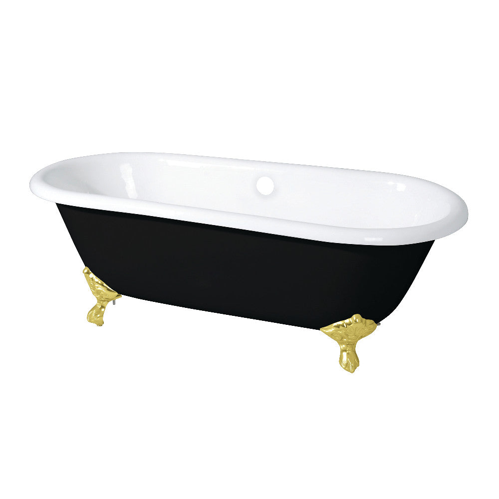 Aqua Eden VBTND663013NB2 66" Cast Iron Oval Double Ended Clawfoot Tub (No Faucet Drillings), Black/White/Polished Brass