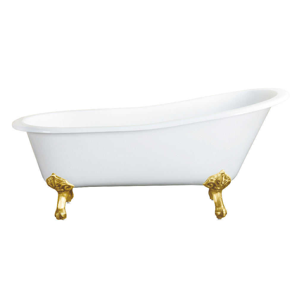 Aqua Eden VCTND5431B7 54" Cast Iron Oval Single Slipper Clawfoot Tub (No Faucet Drillings), White/Brushed Brass