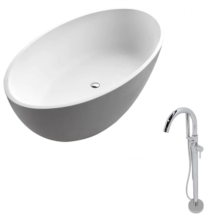 ANZZI Cestino 5.5 ft. Solid Surface Classic Soaking Bathtub in Matte White and Kros Faucet in Chrome - Bathroom Design Center