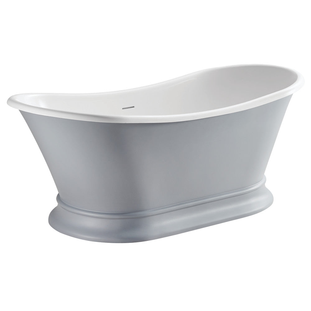 Aqua Eden VRTDS683027WG 68" Solid Surface Oval Double Slipper Pedestal Tub with Drain (No Faucet Drillings), Matte Gray/Glossy White