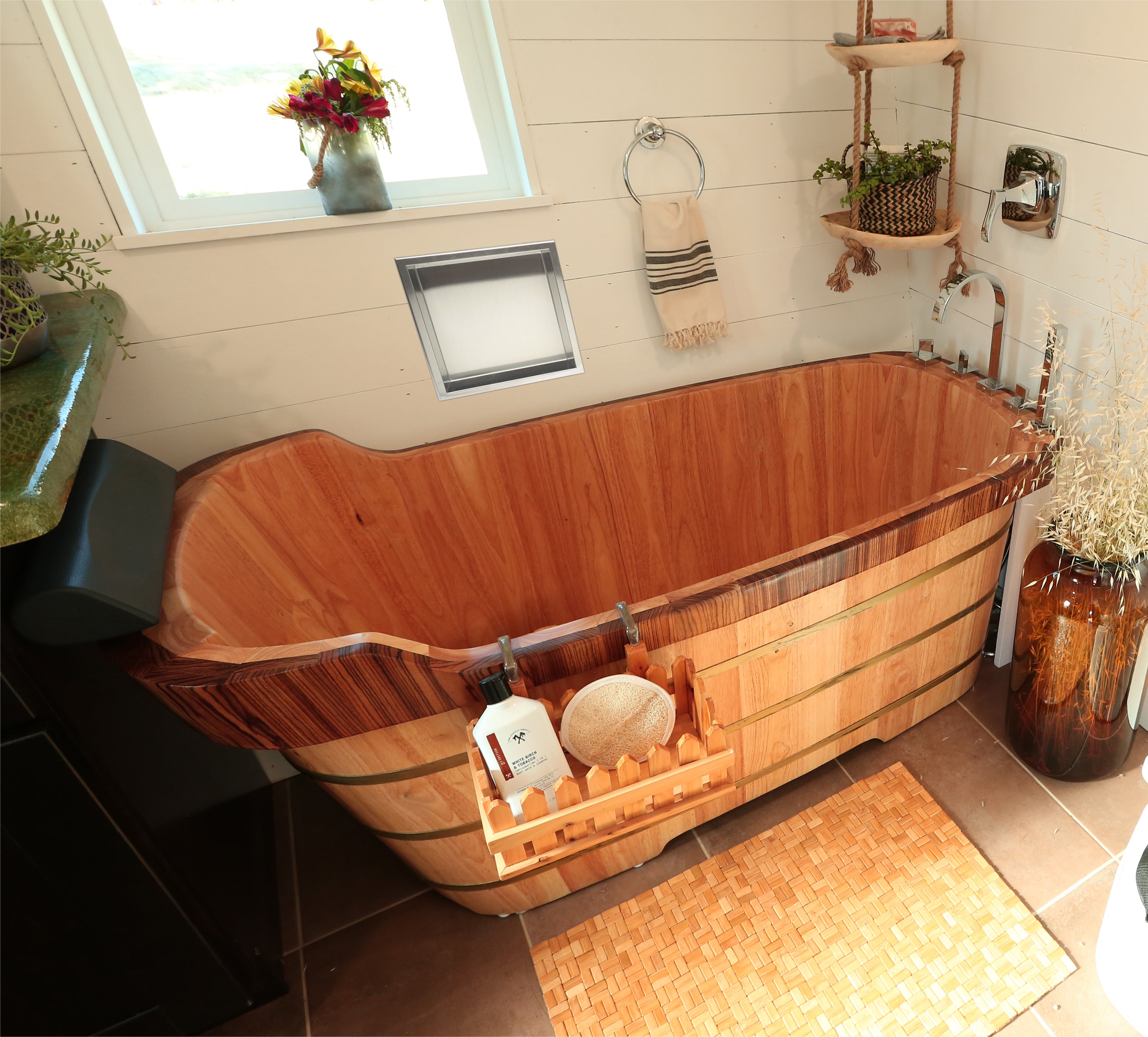 ALFI AB1148 59" Free Standing Wooden Bathtub with Chrome Tub Filler