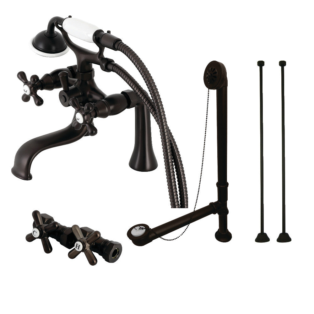 Kingston Brass CCK228ORB Vintage Deck Mount Clawfoot Tub Faucet Package with Supply Line, Hand Shower and Tub Drain, Oil Rubbed Bronze