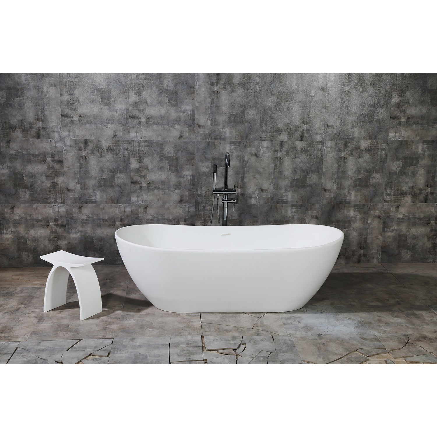 Kingston Brass VRTRS723223 72" Solid Surface Oval Double Slipper Freestanding Tub with Drain, Matte White
