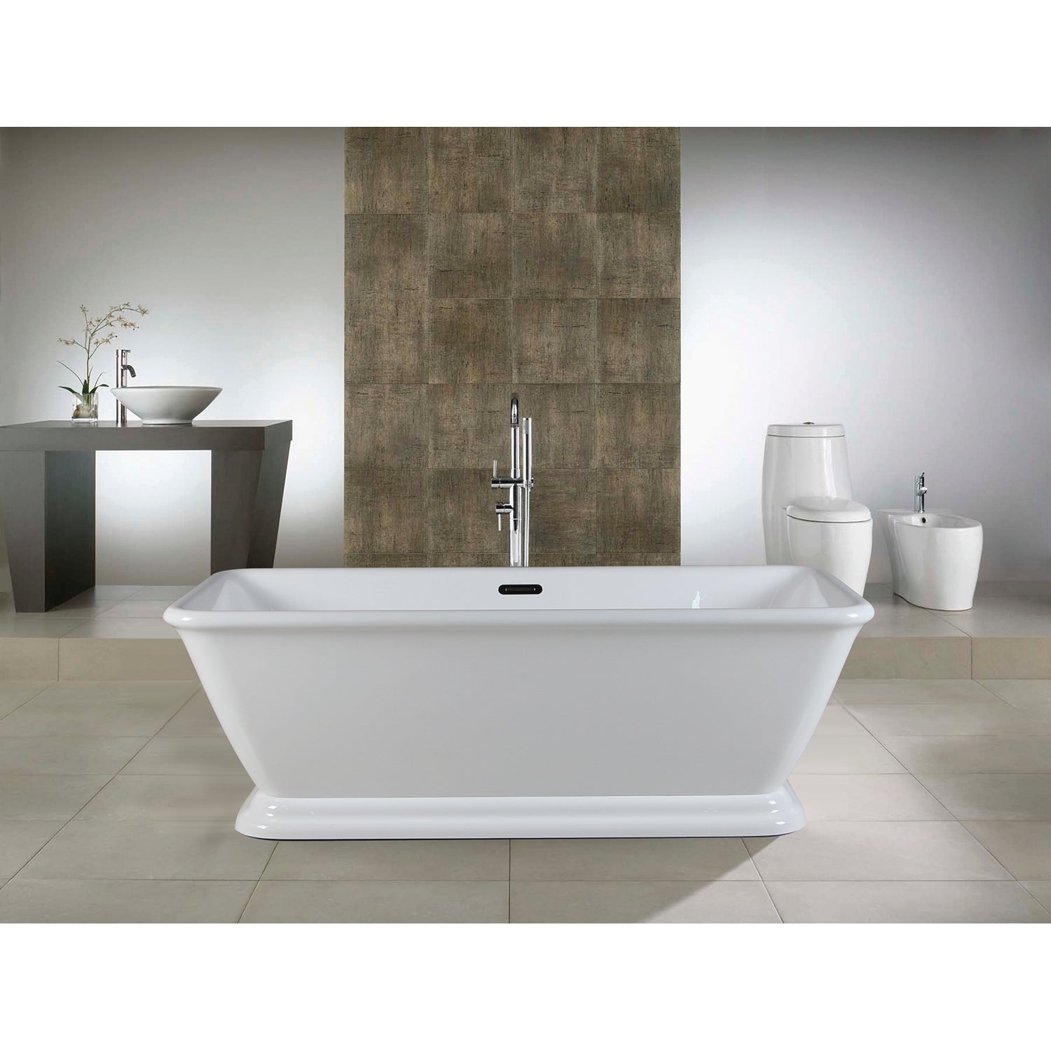 Aqua Eden VTSQ602824 60" Acrylic Oval Rectangular Double Ended Pedestal Tub with Drain (No Faucet Drillings), Glossy White