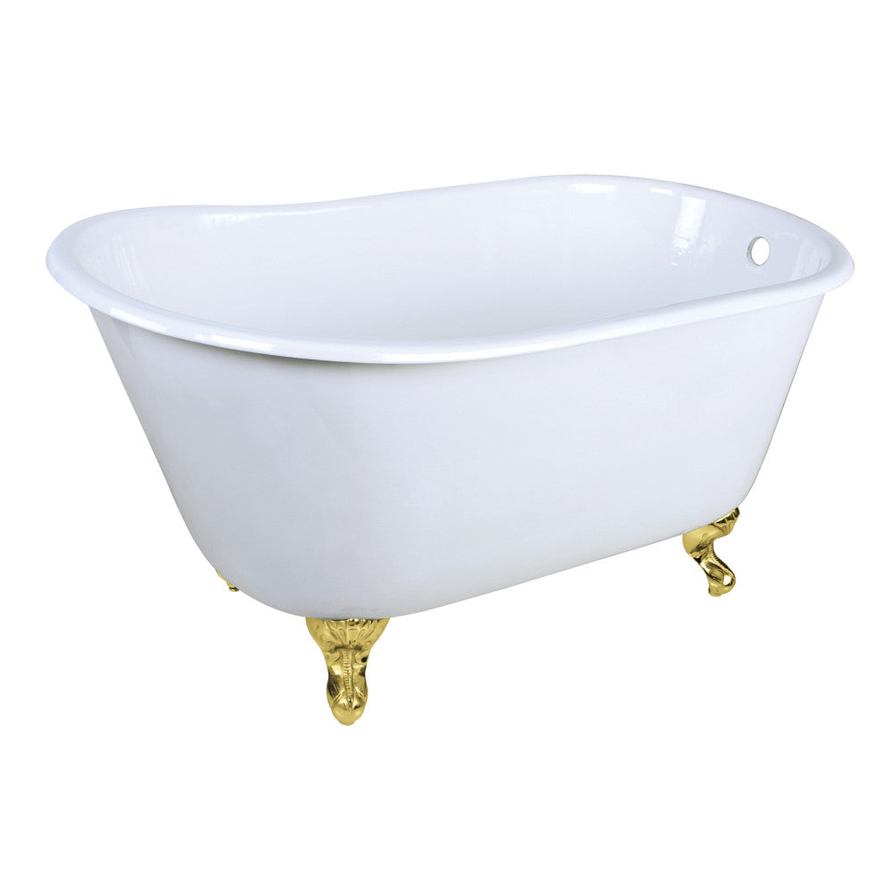 Aqua Eden VCTND4828NT2 48" Cast Iron Oval Single Slipper Clawfoot Tub (No Faucet Drillings), White/Polished Brass