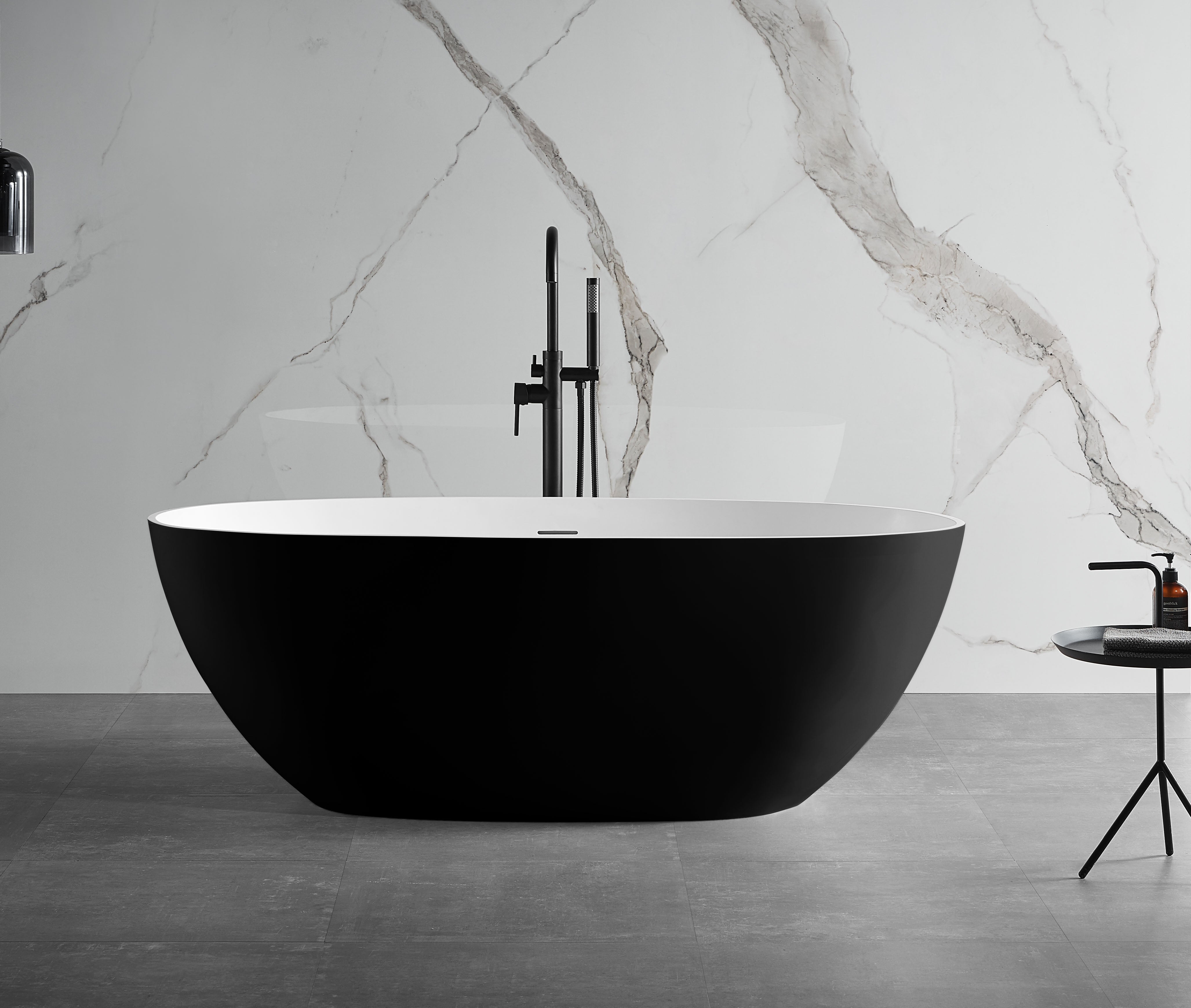 ALFI AB9975BM 59" Black & White Matte Oval Solid Surface Resin Soaking Bathtub