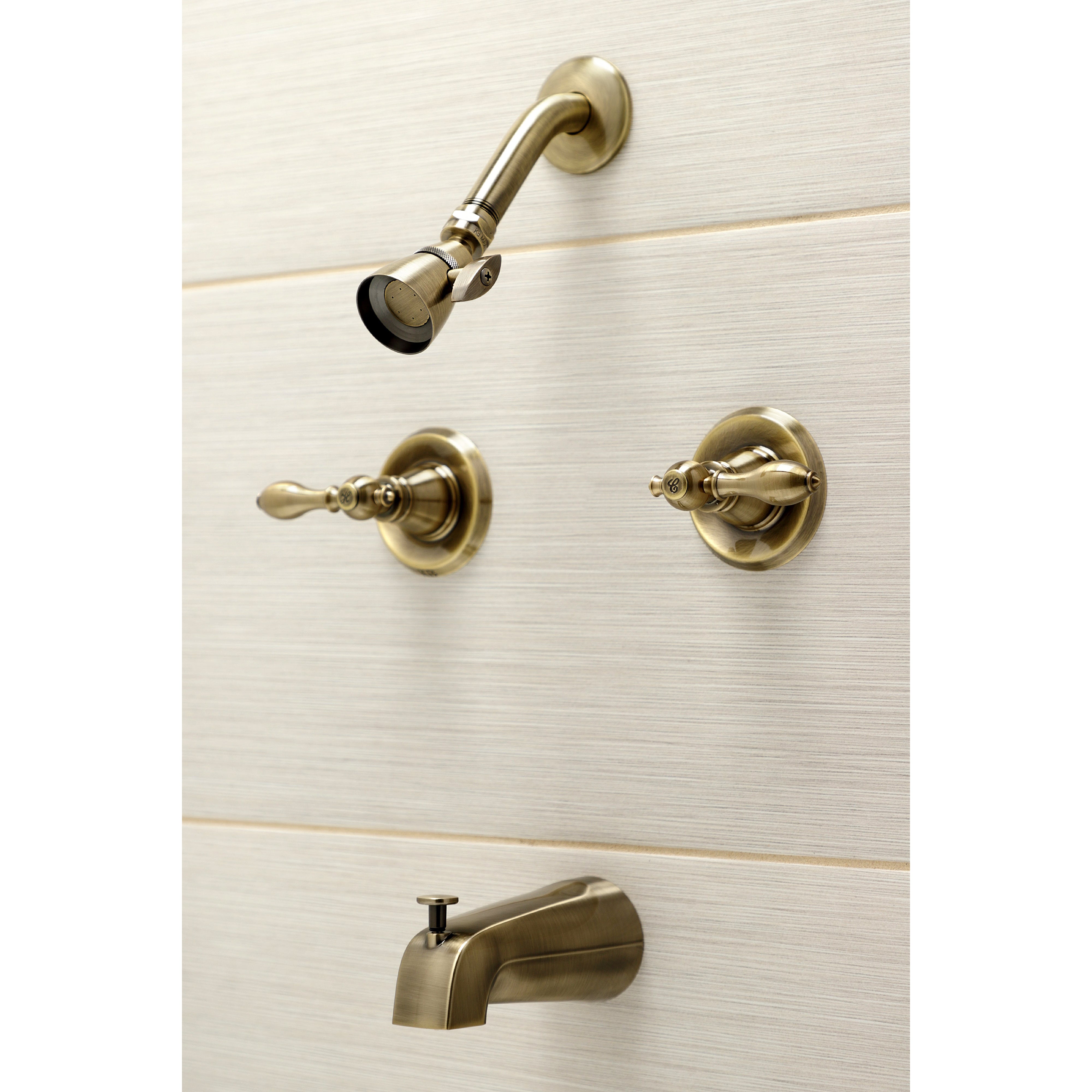 Kingston Brass KB243ACLAB American Classic Double-Handle Tub and Shower Faucet, Antique Brass
