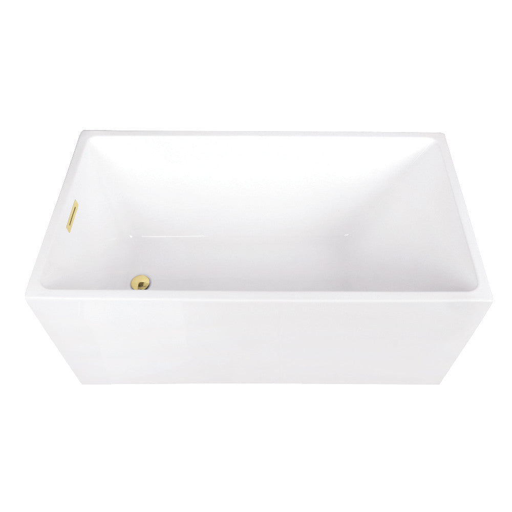 Kingston Brass VTSQ512823C412 51" Acrylic Rectangular Double Ended Freestanding Tub with Drain, Glossy White/Polished Brass
