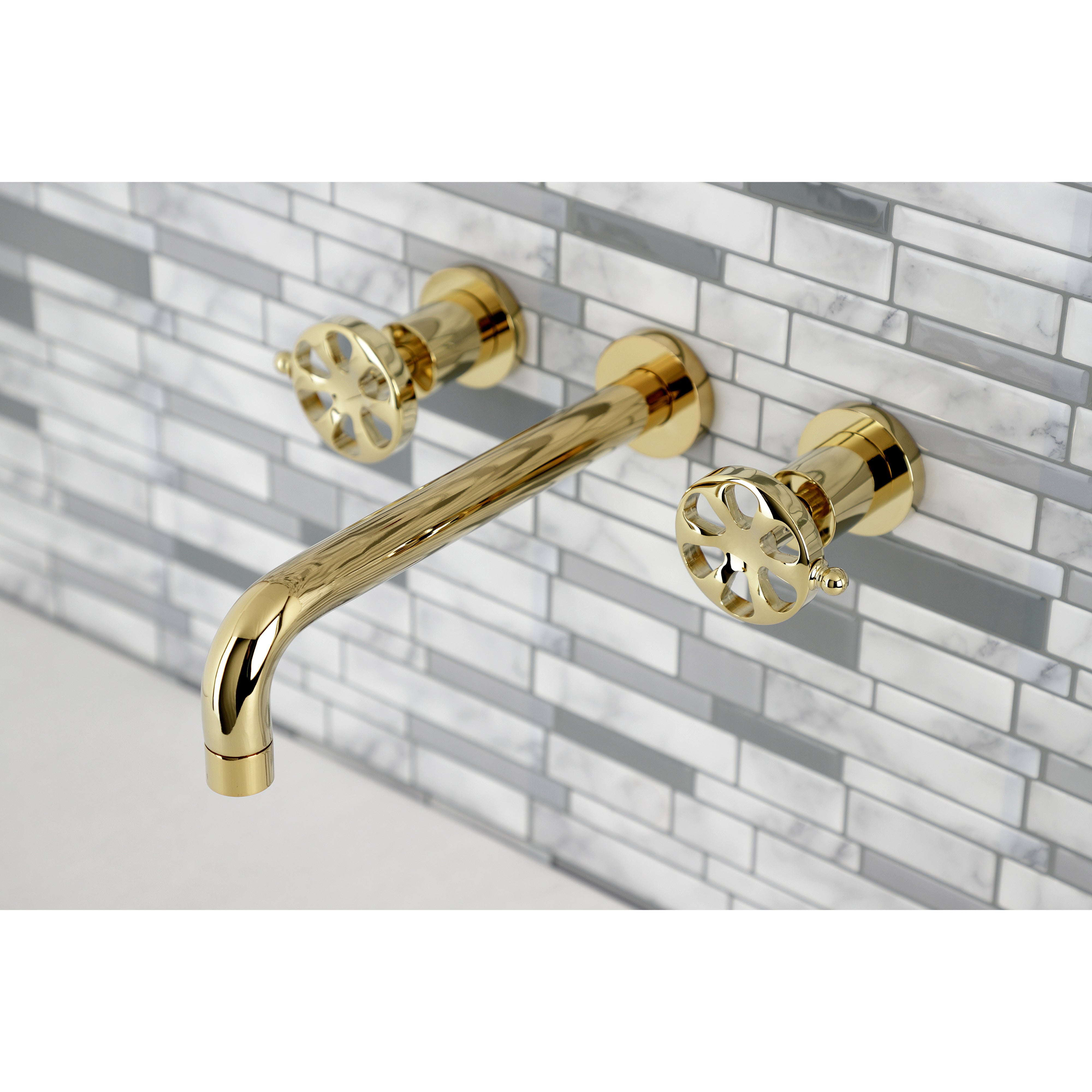 Kingston Brass KS8022RX Belknap Two-Handle Wall Mount Roman Tub Faucet, Polished Brass