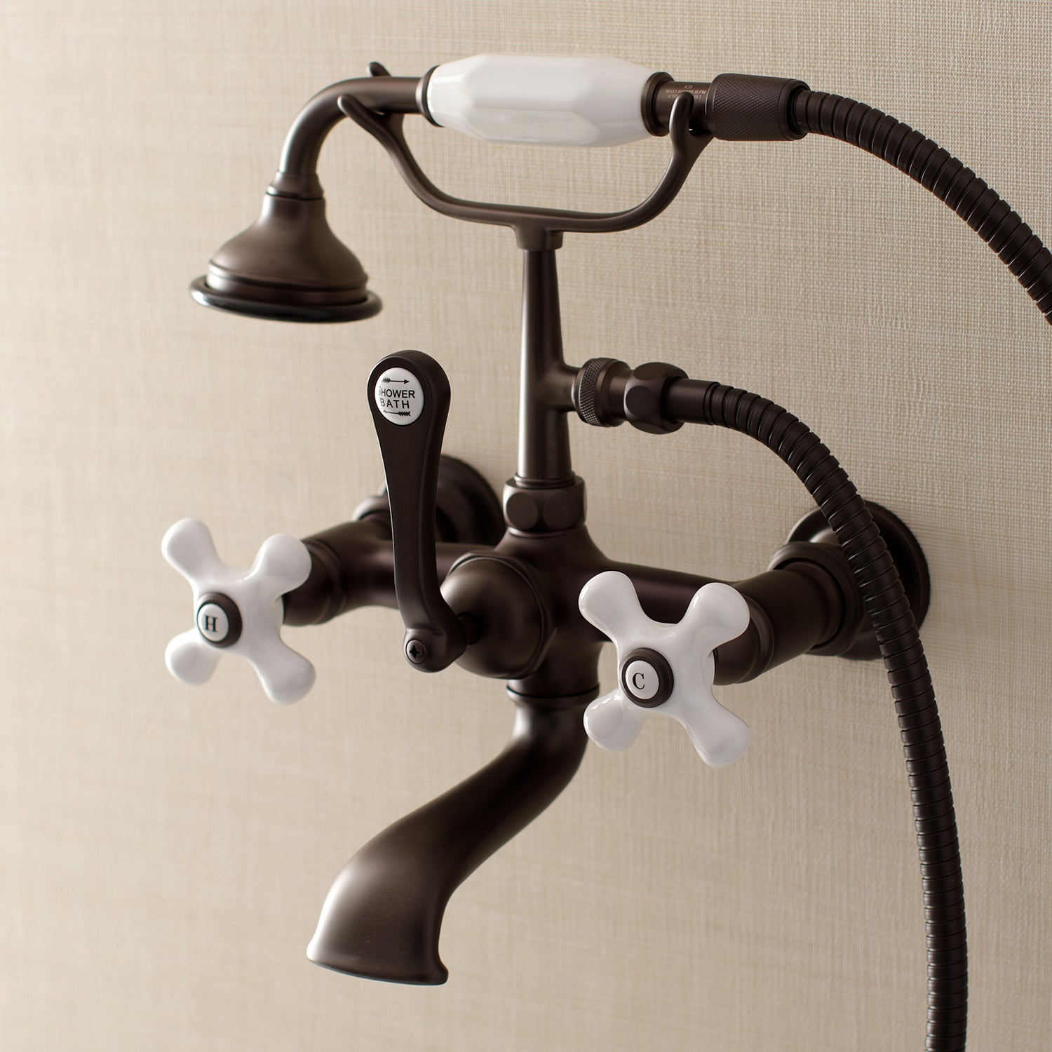 Kingston Brass AE559T5 Aqua Vintage 7-Inch Wall Mount Tub Faucet with Hand Shower, Oil Rubbed Bronze