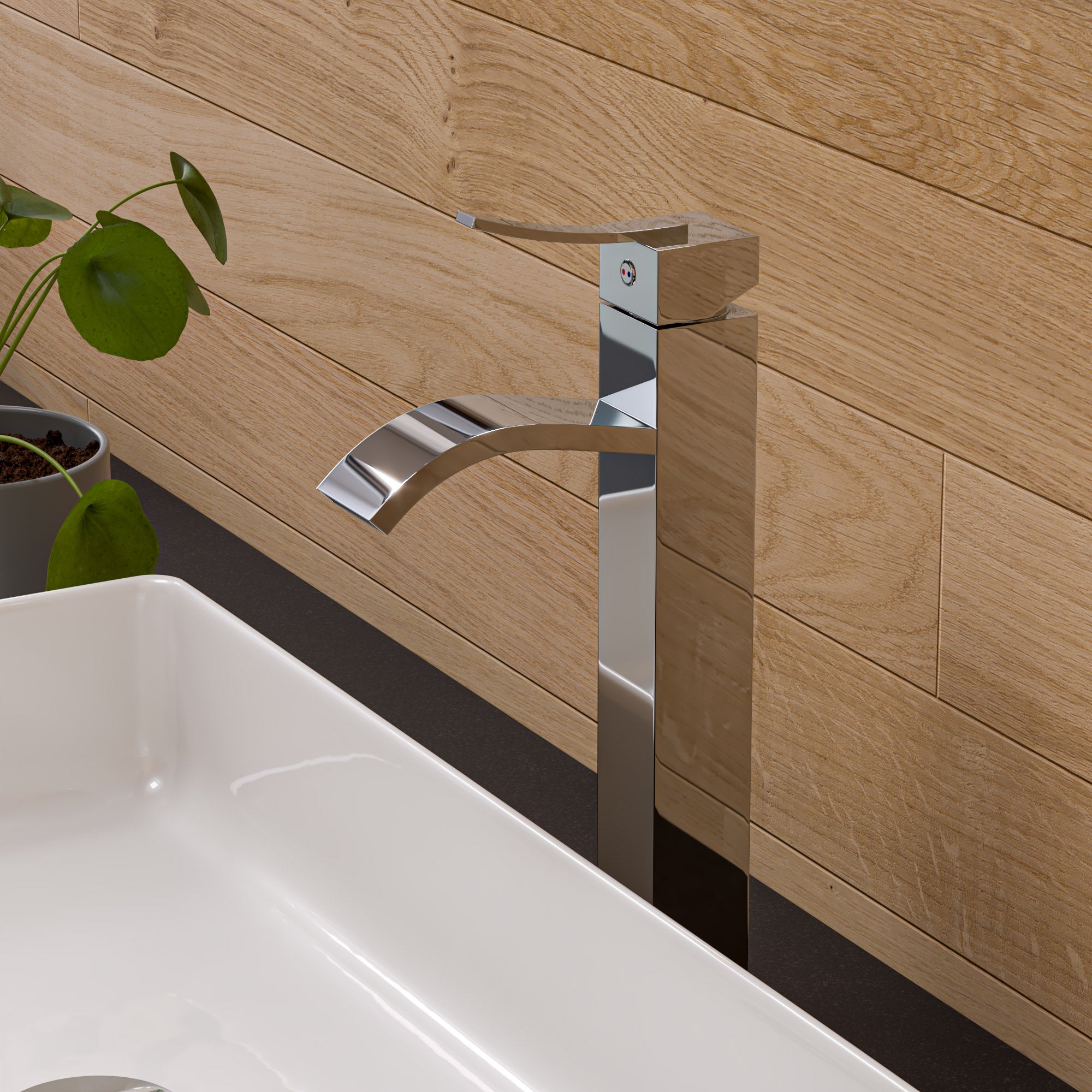 ALFI AB1158-PC Tall Polished Chrome Tall Square Body Curved Spout Single Lever Bathroom Faucet