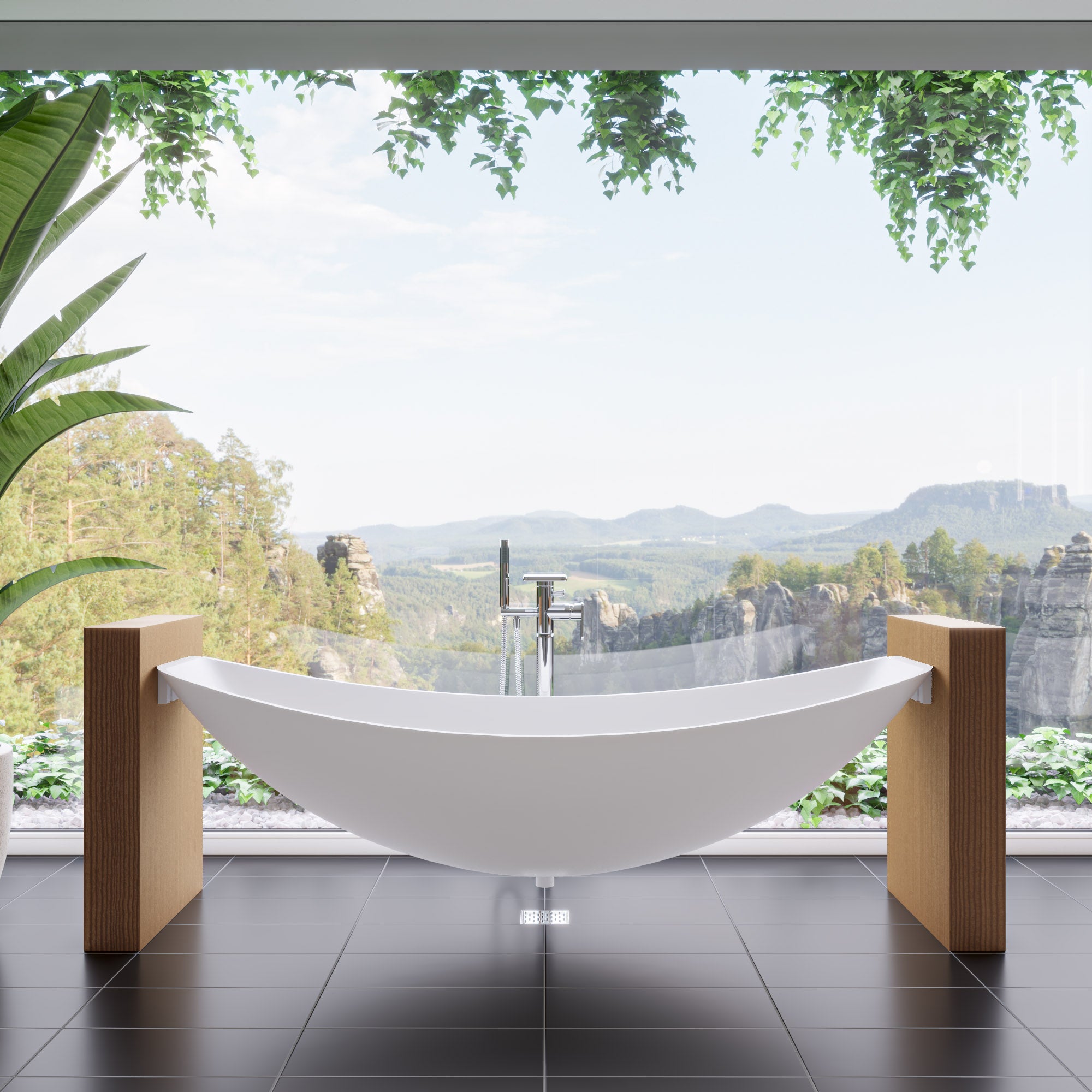 ALFI HammockTub1-WM White Matte 79" Acrylic Suspended Wall Mounted Hammock Bathtub