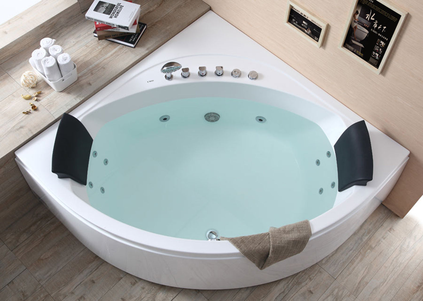 EAGO AM200 5' Rounded Modern Double Seat Corner Whirlpool Bath Tub with Fixtures