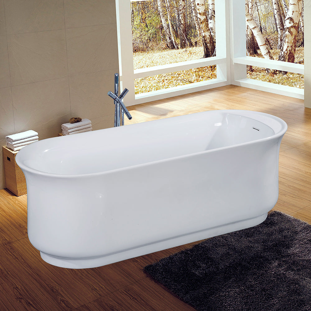 Kingston Brass VTDR662723 66" Acrylic Oval Double Ended Freestanding Tub with Drain and Anti-Skid Surface, Glossy White