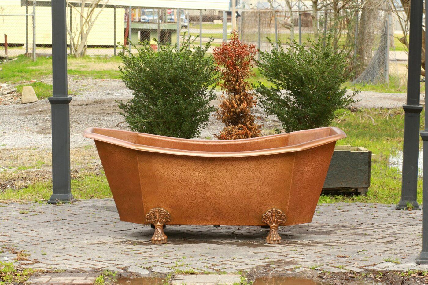 WatermarkFixtures Large 72″ Double Slipper Antique Inspired Freestanding Natural Copper Clawfoot Bathtub - Bathroom Design Center