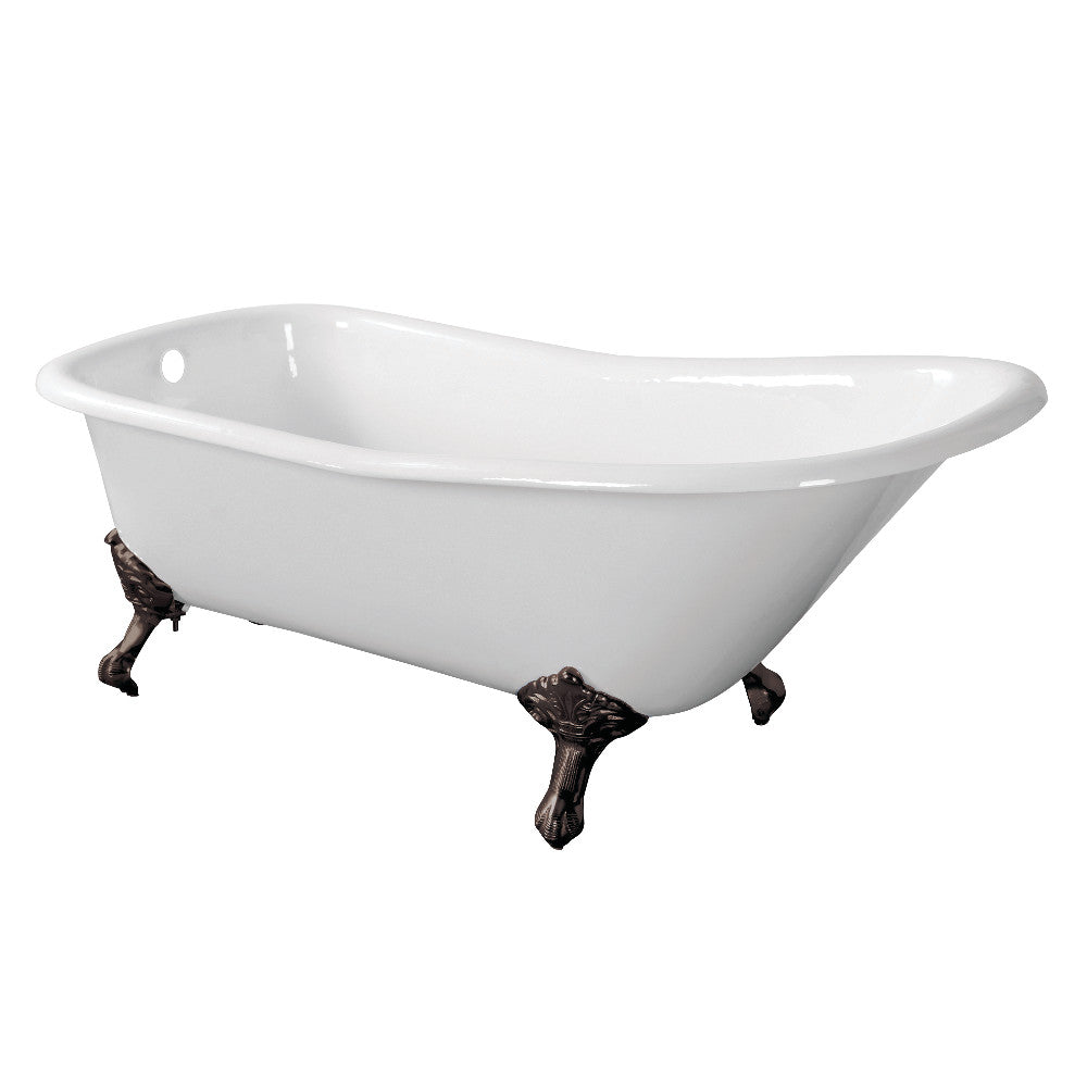 Aqua Eden VCTND6630NF5 67" Cast Iron Classic Flat-Rim Single Slipper Clawfoot Tub (No Faucet Drillings), White/Oil Rubbed Bronze