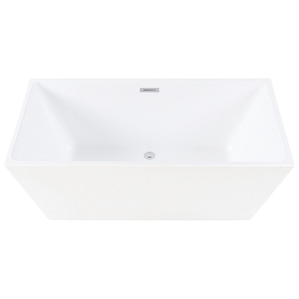 Kingston Brass VTSQ593223 59" Acrylic Rectangular Double Ended Freestanding Tub with Drain, Glossy White