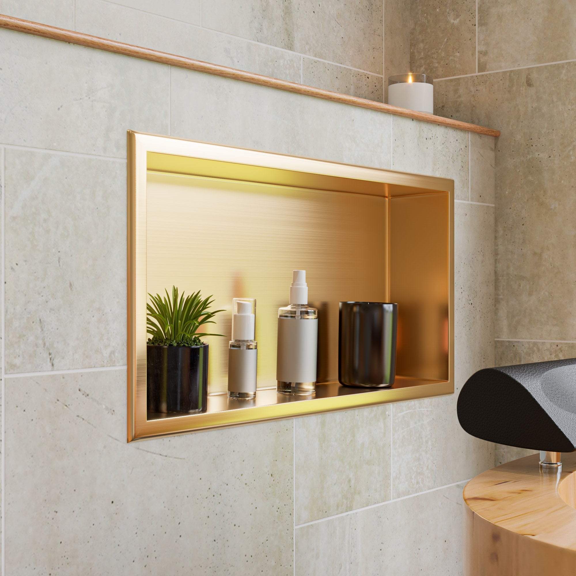 ALFI ABNP2412-BG 24" x 12" Brushed Gold PVD Stainless Steel Horizontal Single Shelf Shower Niche