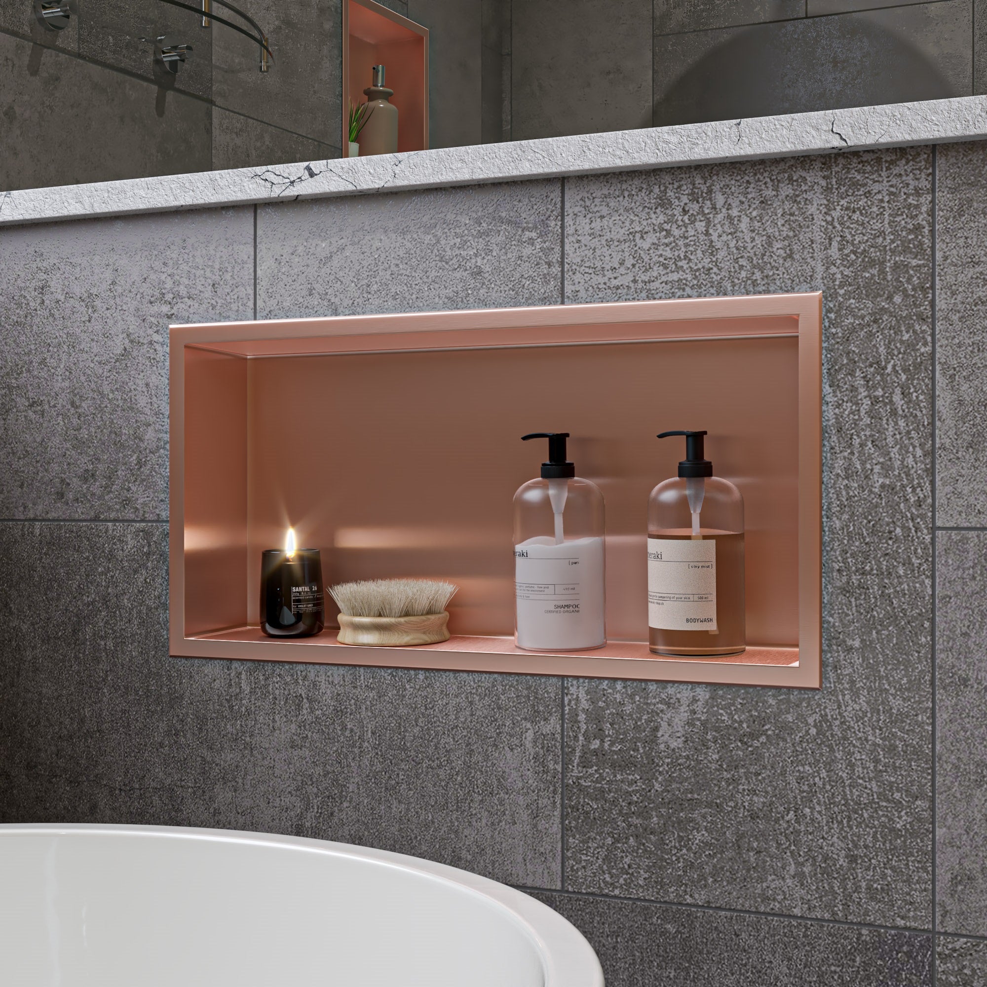 ALFI ABNP2412-BC 24" x 12" Brushed Copper PVD Stainless Steel Horizontal Single Shelf Shower Niche