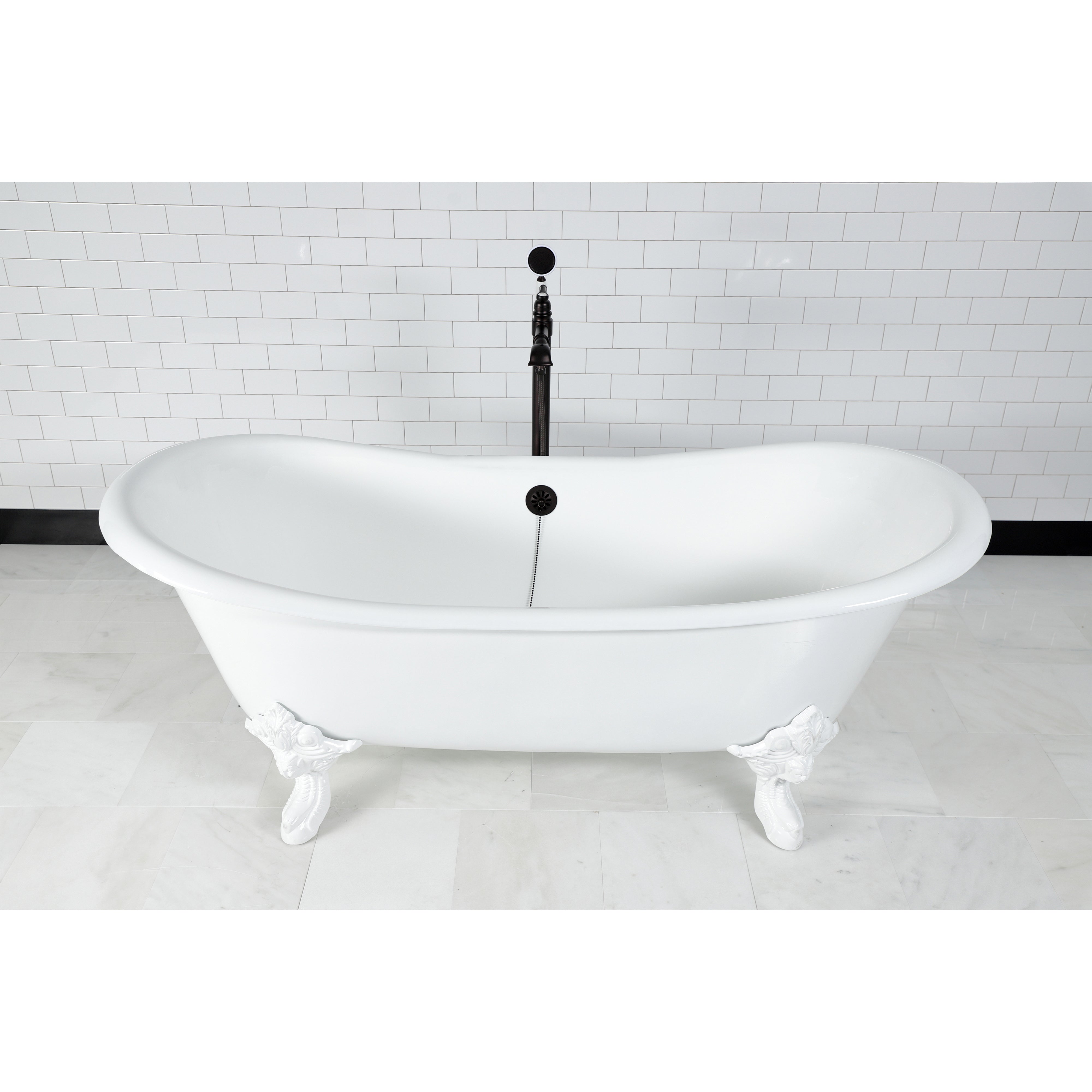 Aqua Eden VCTNDS7231NLW 72" Cast Iron Oval Double Slipper Clawfoot Tub (No Faucet Drillings), White
