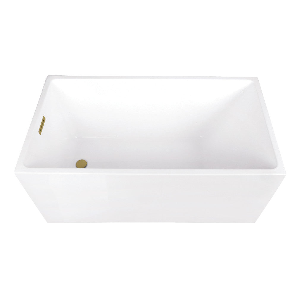 Kingston Brass VTSQ512823C417 51" Acrylic Rectangular Double Ended Freestanding Tub with Drain, Glossy White/Brushed Brass