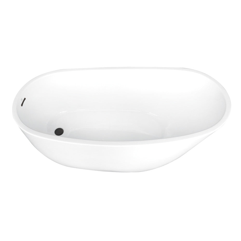 Kingston Brass VTRS683128C310 68" Acrylic Oval Single Slipper Freestanding Tub with Drain, Glossy White/Matte Black