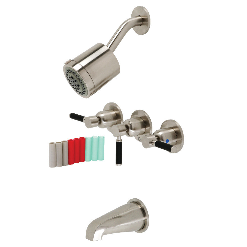 Kingston Brass KBX8138DKL Kaiser Triple-Handle Tub and Shower Faucet, Brushed Nickel