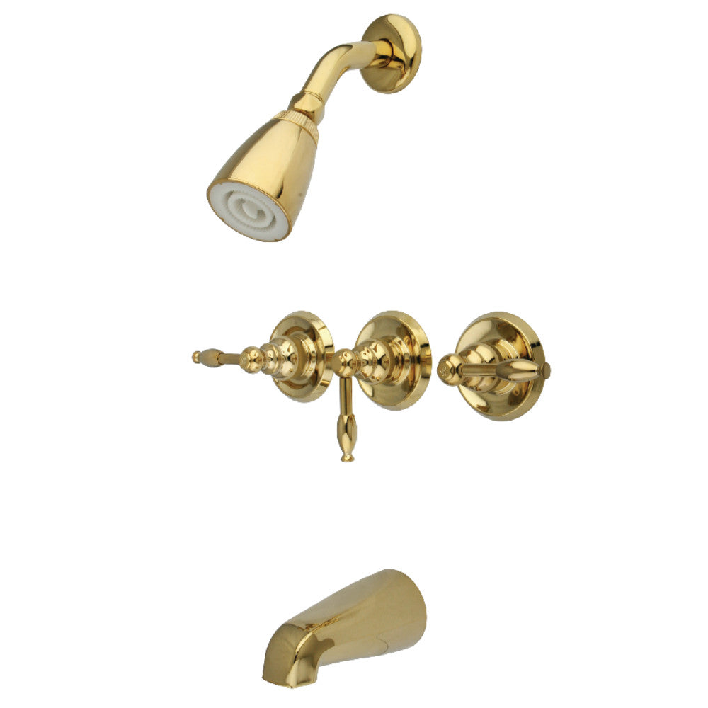 Kingston Brass KB232KL Knight Triple-Handle Tub and Shower Faucet, Polished Brass