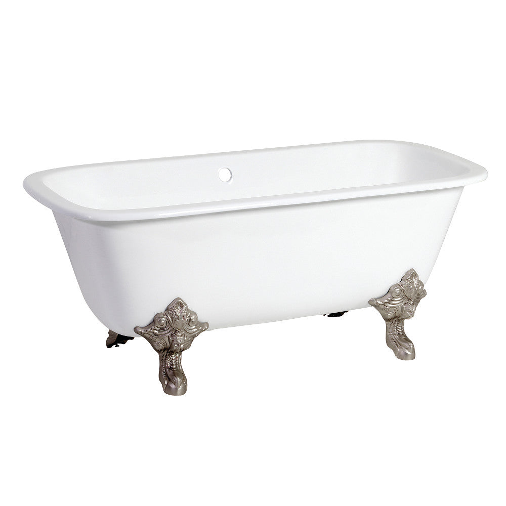 Aqua Eden VCTQND6732NL8 67" Cast Iron Rectangular Double Ended Clawfoot Tub (No Faucet Drillings), White/Brushed Nickel