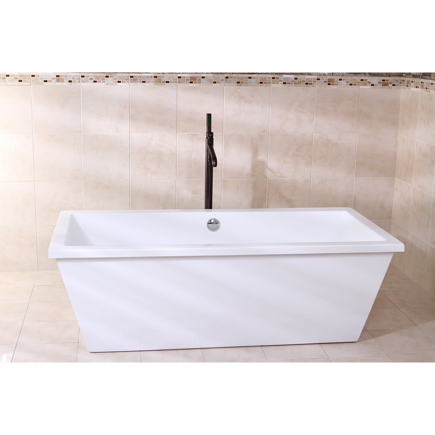 Kingston Brass VTSQ663422 66" Acrylic Rectangular Double Ended Freestanding Tub with Drain, Glossy White
