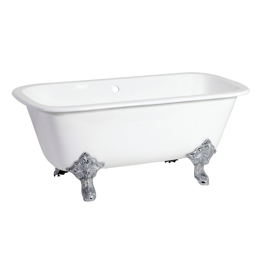 Aqua Eden VCTQND6732NL1 67" Cast Iron Rectangular Double Ended Clawfoot Tub (No Faucet Drillings), White/Polished Chrome