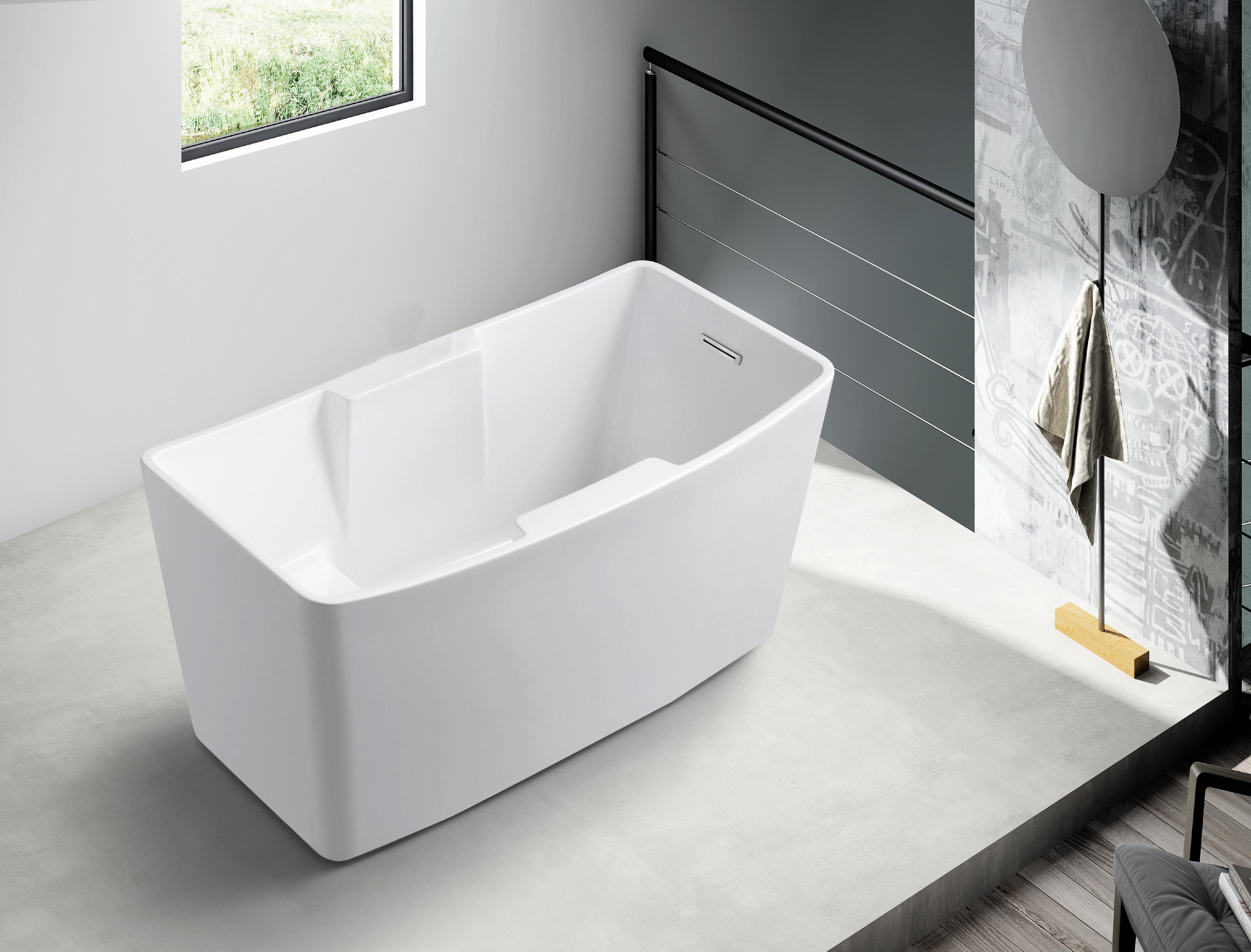 Kingston Brass VTSQ512827S 51" Acrylic Rectangular Double Slipper Freestanding Tub with Drain and Integrated Seat, Glossy White