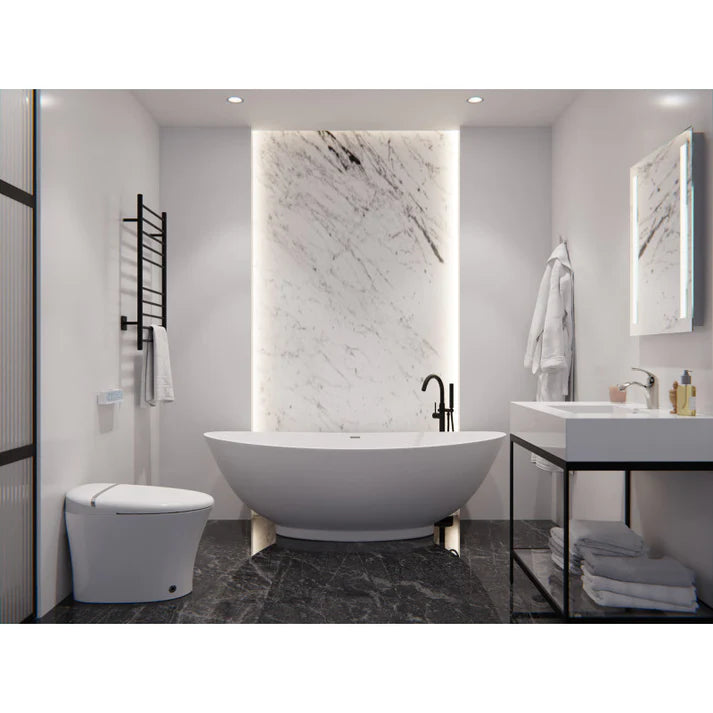 ANZZI Ala 6.2 ft. Solid Surface Center Drain Freestanding Bathtub in Matte White - Bathroom Design Center